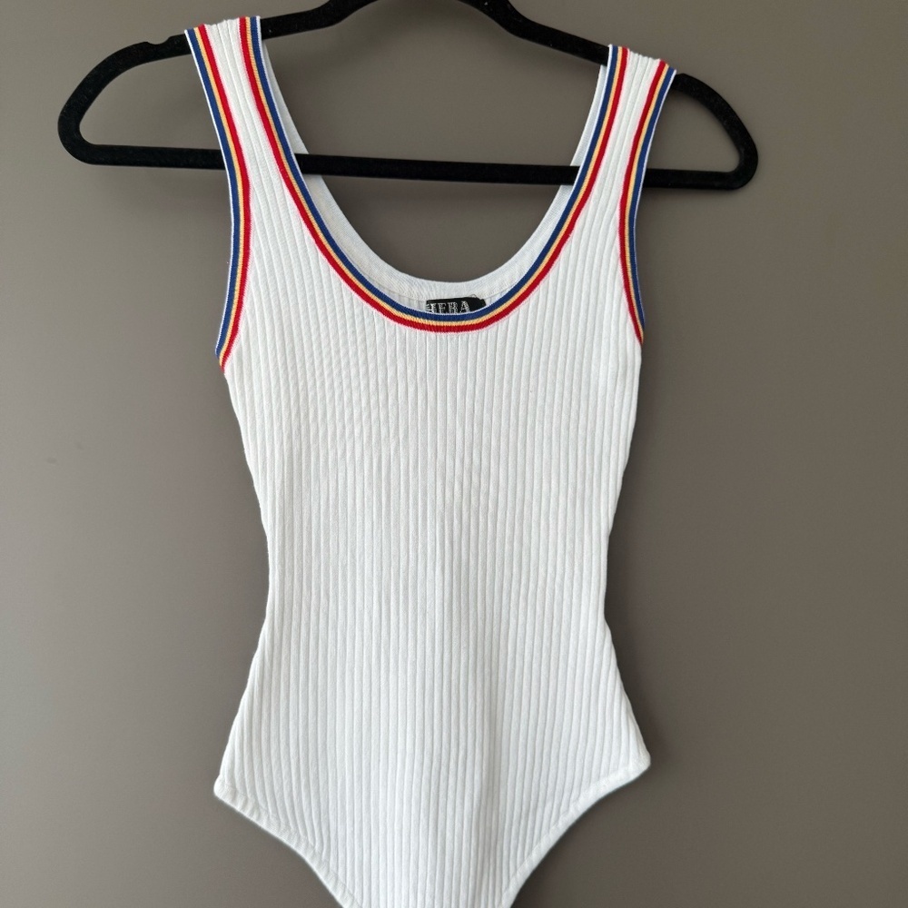 Ribbed Tanktop Multi-Coloured Bodysuit Thick Material sz S Festival Concert Y2K
